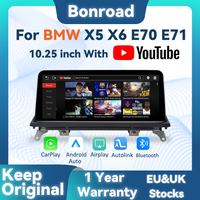 BONROAD 10,25 Zoll Wireless CarPlay Android Auto mit YouTube Airplay Android Auto Linux Autoradio-Monitor für BMW X5 X6 E70 E71 CCC CIC System GPS-Navigation Multimedia-Display Autoradio Touchscreen