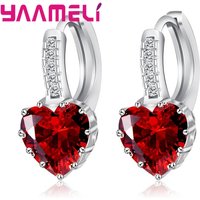 Romantyczne serce kryształowa dźwignia kolczyk zapinany z tyłu Austrian sześcienny cyrkon 925 Sterling Silver Hoop biżuteria dla kobiet