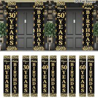 1pair 18/30/40/50/60th Birthday Door Banner Black Gold Glitter Design Polyester Door Couplet for Adults Bithday Party Decor