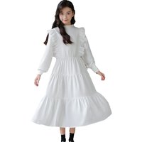 Young Kids White Lace Long Dresses for Girls Outfits Baby Party Dress Muslim Event Princess Children Costumes 6 8 9 10 12 Years