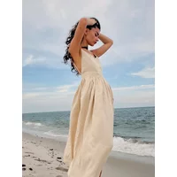 Bornladies Spring Summer Beach Style Women Dress Vintage Loose A-line Sling Dress Sexy Hot Girl 100% Cotton V-neck Dress
