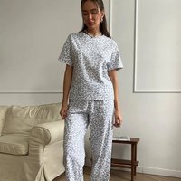 Summer Women's Fashion Pajamas New Leopard Print Casual Outing Simple Homewear Set 2-Piece with Long Pants Girl Ladies Pajamas