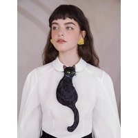 A Original Niche Design Cat Bohemian French Retro Design Tie Spring, Summer, Autumn and Winter Personalized Knot-Free Matchinging Shirt and Tie Suitable for Party Festivals
