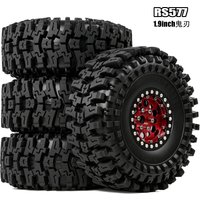 1.9' Aluminum Beadlock RC Wheels Negative Offset & Tires - Compatible with 1/10 RC Crawlers Axial SCX10, TRX4