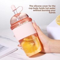 Smoothie Cup with Lid and Straw Clear Tumbler Transparent Silicone Cover Water Bottle 530ML Korean Ins Suction Cup Sport