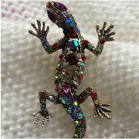 Colored Crystal Stone Lizard Brooch Bright Flowers Gemstone Chameleon Anole Pin Coat Suit Corsage