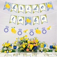 Lemon Themed Bridal Shower Decorations Pre-Strung Amalfi Coast 'Bride to Be' Banner Set Blue Tiles Yellow Lemon Bachelor Party