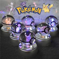 Pokemon boule de cristal 3D Pikachu Gengar Mewtwo veilleuse lampe Pokeball 3D verre Pokemon boule de cristal Statue enfants cadeau d'anniversaire