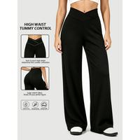 Cross-Waisted Straight-Leg Trousers, Simple High-Waisted Commuter Yoga Pants, Casual Sport Pants, With Elastic and Comfortable F