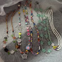 Bohemia Candy Color Cute Necklace for Women Star Pendant Beaded Clavicle Chain Necklaces Multicolor Y2K Vacation Accessories