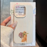 Golden Retriever with Blue Ribbon Bouquet Design Case For iPhone 17 Pro Max 16 15 14 13 Pro 12 11 8 7 Plus XS XR X 17E 16E Cover