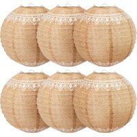 6Pcs Bohemian Paper Lanterns - Warm Golden Hanging Light Fixture with Rope Accents, for Indoor Decor, Farmhouse, Party Lighting