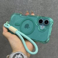 Glitter Transparent Magnetic For Magsafe Case For iPhone 17 15 14 Plus 13 16 Pro Max Wrist Strap Lanyard Shockproof Armor Cover