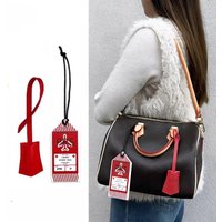 Vintage Plane Ticket Bag Charm for Speedy 25 30, Red Leather Luggage Tag Keychain, Designer Handbag Decoration Accessory
