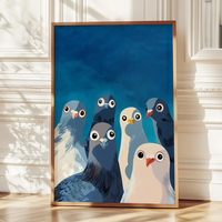 Nosy Pigeon Art Print - funny pigeon art print, pigeon wall art, bird art print, funny bird wall art, animal wall art, blue art