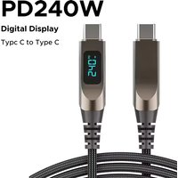 LED Display USB C to Type C Cable 240W Braided Fast Charging Cord for iPhone 17 16 Samsung Galaxy S24 S23 Xiaomi Laptop