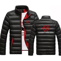 2025 Autumn Winter Men's Massey Ferguson Logo Print Stand Up Collar Down Jackets Fashion Fleece Coat Warm Zipper Slim Hoodies