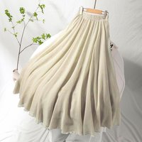 4 Color Mori Girl Literary Cotton Linen Dress Elastic Waist A-line Expansion Skirt Solid Color Ethnic Style Women Long Skirts