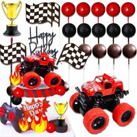 Red Monster Truck Cake Topper Monster Truck Cupcake Toppers for Racing Car Party Decorations Race Car Birthday Decorations