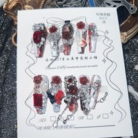 Gothic Dark Rose Skull Press On Nails 3D Rose&Metal Chain Decor Fake Nails Flexible Resin Ideal for Halloween Gothic Parties&Dar