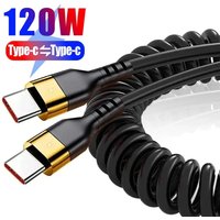 PD 120W Type C To Type C Cable 5A Fast Charge USB C Spring Car Charger Cable For iPhone 16 15 Series Xiaomi Samsung S23 Macbook