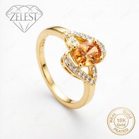 925 Silver 18K Gold Plated Beautiful Round Zircon Ring Women's Fashion Party Favor Accessories Jewelry