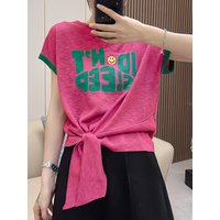 Bamboo Fiber Short Sleeve T-Shirt Women's Summer Fashionable Loose round Neck Printed Letter Top Commute Style Classic Pattern