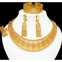 Luxury 18K Gold Plated Jewelry Set Italy Dubai Necklace Earrings Bracelet Ring For Women Mother's Day Gift