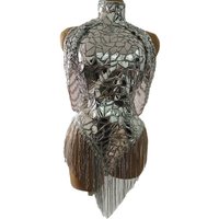 Glamorous Silver Mirror Dress for Nightclub Birthday Party & Latin Dance Stage Performance with Glam Cha Cha Outfit Gala Dresses