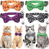 Halloween Pet Collar Elastic Adjustable Dog Tie Kitten Accessories Dog Necklace with Bell Pendant Kitten Collar