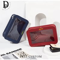 Custom Name PVC Transparent Cosmetic Bag Fashion Luxury Large Capacity Make Up Bag Saffiano Travel Woman Waterproof Toiletry Bag