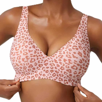 Pink Leopard Deep V Push Up Jelly BrasWireless Supportive Bra No Underwire Comfortable Bras Plunge Seamless Bralette
