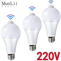 MunLii 220V E27 PIR Motion Sensor Lamp 12W 15W 18W LED Bulb with Motion Sensor Infrared Radiation Motion Detector night light