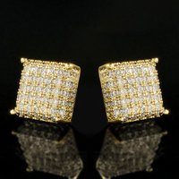 Huitan Women Men Stud Earrings Classic Square Shaped Ear Stud Piercing Sparkling Cubic Zirconia Daily Wearable Versatile Jewelry