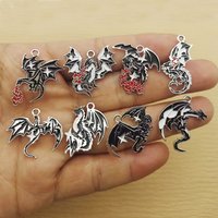 10pcs Dragon Charm for Jewelry Making Diy Accessories Earring Bracelet Keychain Pendant Craft Supplies Alloy Metal White Plated