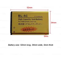 BL-5C Battery 3.7V Rechargeable Li-Ion Batteries BL5C 2450mAh for Nokia 2600 1100 1110 1112 2610 6230 6630 Mobile Phone BL 5C