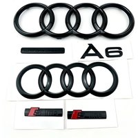 For AUDI A6 2019-2023 4 Ring Logo ABS Car Hood Front Grill Rear Trunk Emblem Glossy Black Sticker Quattro Auto Accessories