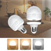 2 Pack USB Rechargeable Light Bulb 7W Dimmable and Detachable Battery Light Bulb E27 3 Color Temperatures for Home or Outdoor
