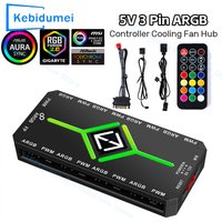 3 in 1 5V 3 Pin ARGB Controller Cooling Fan Hub 4 Pin PWM Magnetic Suction Hub PWM Fan Hub 1To9 Ports for Computer PC Case Fan