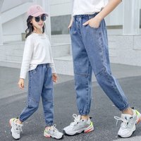 New Spring Autumn Girls Jeans Fashion Splicing Slim Fit Style Long Denim Pants For 2-12 Years Kids Children Present Trousers