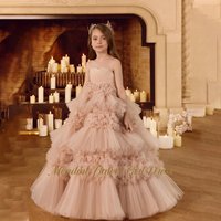 Meadow Light Nude Apricot Flower Girl Dress Sweetheart Baby Kids Birthday Dress Lace Up Back Pageant Dress for Girl