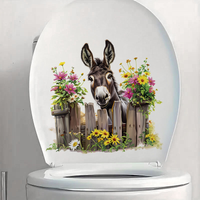 C1240# Donkey with Woodne Fence Toilet Stickers, Bedroom Entryway Living Room Porch Home Decoration Wall Stickers