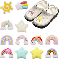 1-12PCS PVC Shoe Charms Colorful Rainbow Hole Slipper Decoration Garden Shoes Button Ornaments Accessories for Bracelet Kid Gift