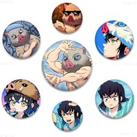 Inosuke Hashibira 58mm Cute Anime Figure Icon Badge Handmade Tinplate Brooch for Backpack Clothes Chest Ornament Gifts