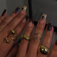24pcs Leopard Print Fake Press on Nails Glitter Diamond Bowknot False Nails Sweet Cool French Nail Metal Square Acrylic Nails