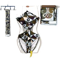 Classic Women's Color Block Ribbon Scarf Swimsuits with Designer Letter Signature Luxury Design Women's One-Piece Swimsuits