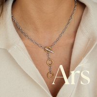 Ars Two Tone 18k Gold Plated Y Necklace Stainless Steel OT Buckle Necklaces Minimalist Choker Women's Paperclip Chain Necklace