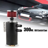 Universal 7 oz Baffled Oil Catch Can, 2 Port Universial Engine Oil Reservoir Tank with Breather Filter + Drain Valve