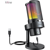 FIFINE Ampligame A8 PLUS USB MIC with Contrallable RGB,3 Capsules 4 Polar Patterns,Gain Dials,a Live Mic jack&a mute touch