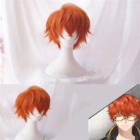 Mystic Messenger 707 Cosplay Wig Short Red Orange Wig for Men Girl Heat Resistant Synthetic Hair Cosplay Costume Wig